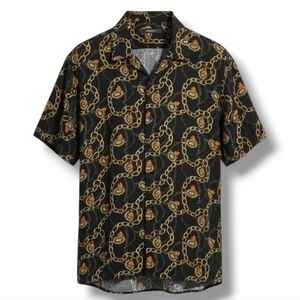 Nova Men men's multicolor gold chains short sleeves button-down shirt